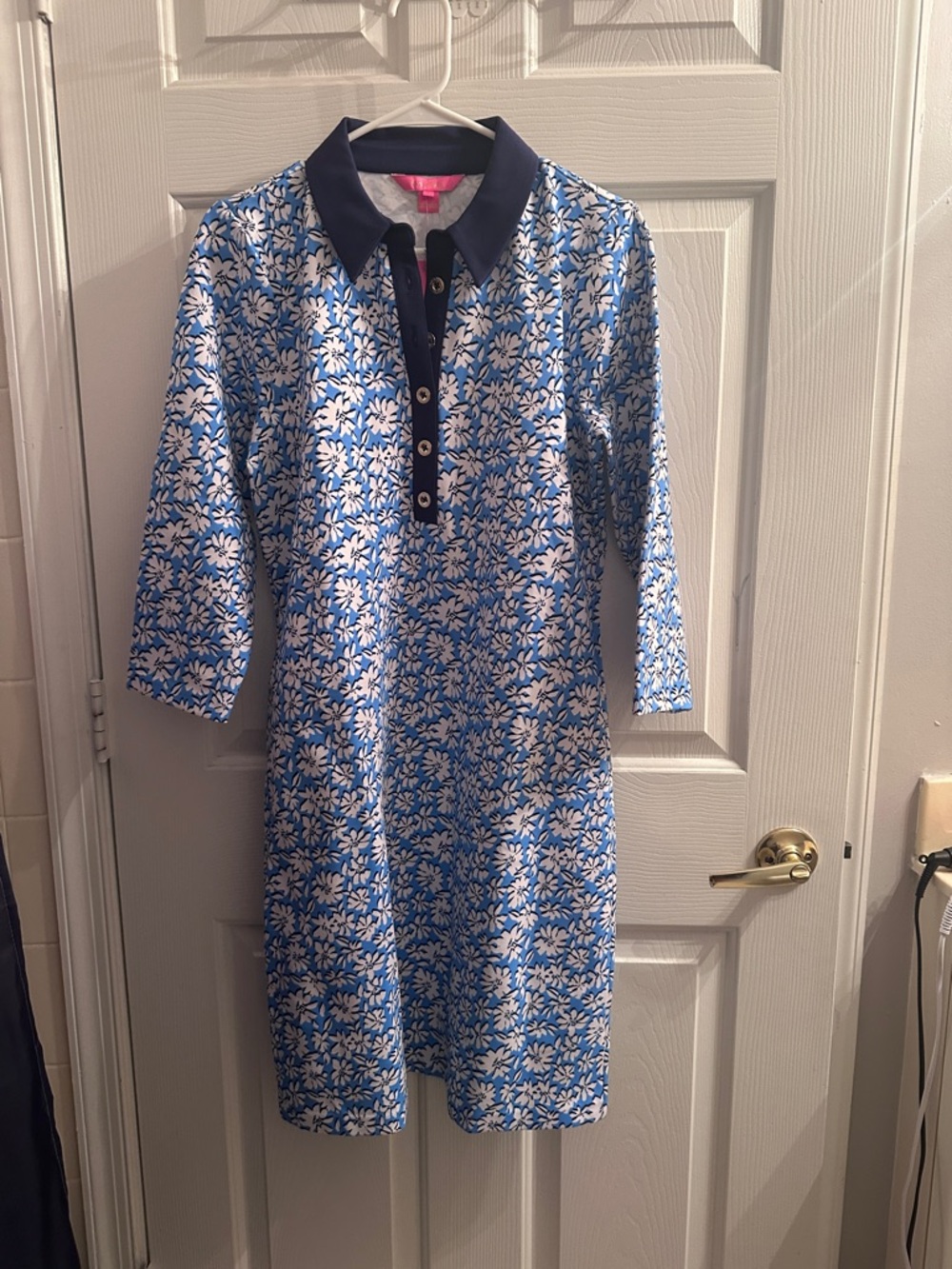Lilly Pulitzer Lunar Blue Floral Dress with Navy Accents